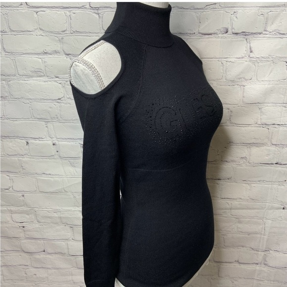GUESS Black Cold Shoulder Turtleneck Sweater Small - Picture 2 of 6
